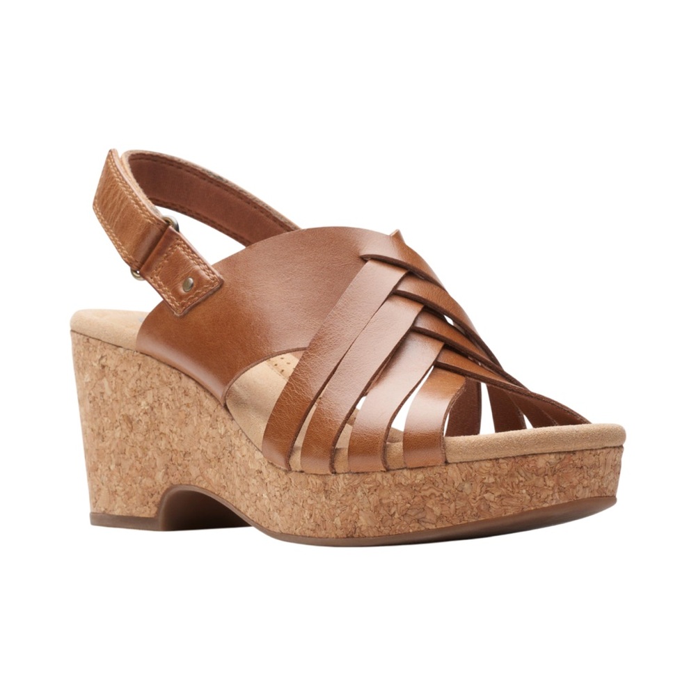 Womens Clarks Giselle Glow Wedge Sandals - Tan Nubuck, Size 8 M US